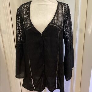 Bell Sleeves Lace Button-Up Blouse